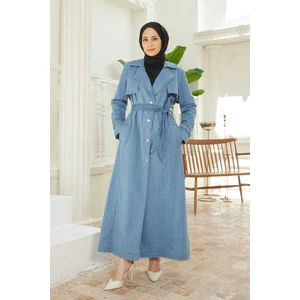 6458-BATTAL Allerli Denim Trençkot Mavi