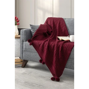 Ponponlu Triko Örme Tv Battaniyesi – Koltuk & Omuz Şalı & Diz Battaniyesi – 130x170cm