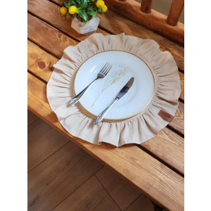 Estrella Paris Lizbon Keten Yuvarlak Fırfırlı 2 Li Vintage Amerikan Servis Bej 40 x 40