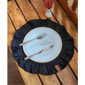 Lizbon Keten Yuvarlak Fırfırlı 2 Li Vintage Amerikan Servis Siyah 40 x 40