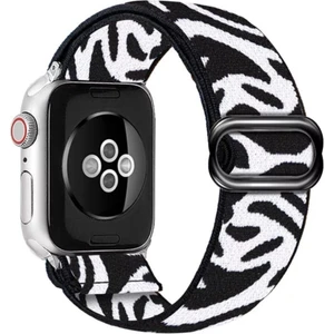 Apple Watch 7 8 6 5 4 Uyumlu Yumuşak Elastik Kordon Zebra Desenli 38/40MM S/m Kordon Metal Aksam Renk (Metalik Gri)