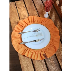 Estrella Paris Lizbon Keten Yuvarlak Fırfırlı 2 Li Vintage Amerikan Servis Turuncu 40 x 40