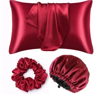 ipek dokulu BORDO SET Kıvırcık ve düz Saçlılar Için Saten Bone Saten Yastık Kılıfı Toka cilt bakım güzellik kozmetik seti,saç bakım, yatak odası,hediyelik