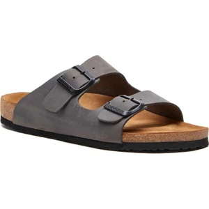 / Bali - Deri Çift Bantlı Terlik ( Gri Yağlı Deri )