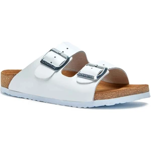 / Bali - Deri Çift Bantlı Terlik ( Beyaz Deri )