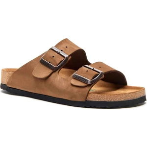 / Bali - Deri Çift Bantlı Terlik ( Kum Nubuk Deri )