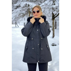 Çıkartılabilir Kapüşonlu Cepli Içi Komple Peluş Büyük Beden Bonded Kumaş Kışlık Mont