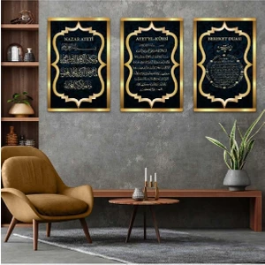 Ayetel Kürsi, Nazar Ayeti, Bereket Duası Dini 3'lü Mdf Tablo Set