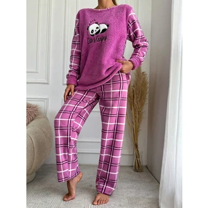 Panda Desenli Ekoseli Polar Pijama Takımı VG007