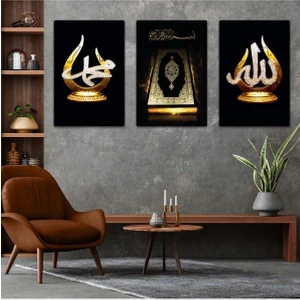 Allah Muhammed Lafzı Ve Kuran Dini 3'lü Mdf Tablo Set