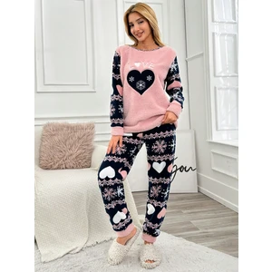 Kalp Desenli Polar Önü Soft Kadın Pijama Takımı VG012