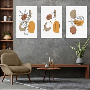 Minimalist Soyut Desen 3'lü Mdf Tablo Set