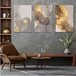 Kolaj Çizim Çiçek 3'lü Mdf Tablo Set
