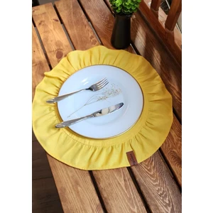 Estrella Paris Lizbon Keten Yuvarlak Fırfırlı 2 Li Vintage Amerikan Servis Sarı 40 x 40