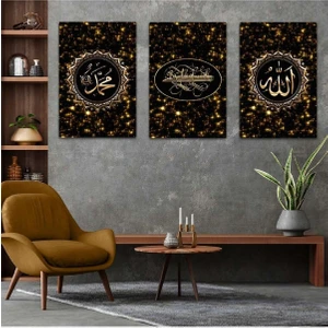 Hz Muhammed Ve Allah Lafzı Dini 3'lü Mdf Tablo Set