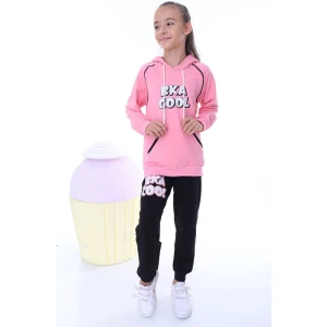 Kız Çocuk Kapüşonlu 2 Iplik Eşofman Takımı Alt Üst Takım 1412PEMBE