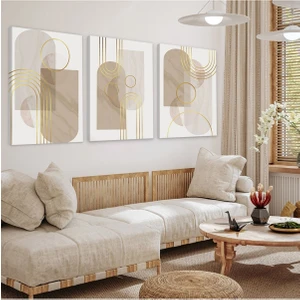 Soyut Desen Şekiller 3'lü Kanvas Tablo