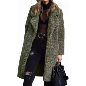 Amor Face Özel Tasarım Astarlı Yün Peluş Dokuma Tam Kışlık Salaş Şık Kadın Kaban