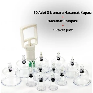 Eser Ticarett 50 Adet 3 numara Hacamat Kupası Pompa ve Jilet Seti