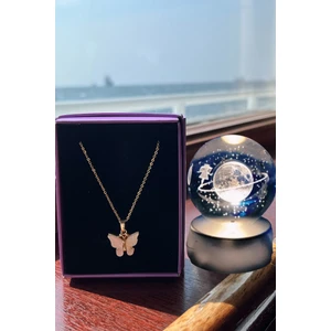 Renk Değiştiren Işıklı Küre Beyaz Kelebek Kolye Doğum Günü Hediyesi Sevgiliye Hediye Seti 14 Şubat Sevgililer Günü Kız Arkadaşa