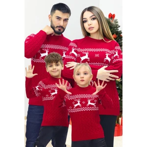 Cloudy Wear & Design Bisiklet Yaka Uzun Kollu Yılbaşı Temalı Aile Kombini Triko Kazak