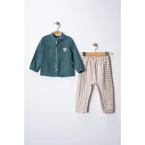 Pio Kids Pamuk Keten Müslin Hakim Yaka Jagger Pantolon 6-24 Ay Erkek Bebek Çocuk Takım