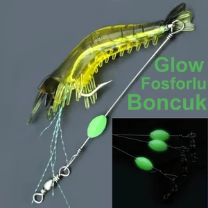 Fosforlu Glow Iğneli, Boncuklu Silikon Karides Yapay Yem Sarı