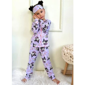 Pjkö Kuromi Desenli Lila Uzun Kollu Önden Düğmeli Kız Çocuk Pijama Takımı 4-12 Yaş 501U-L