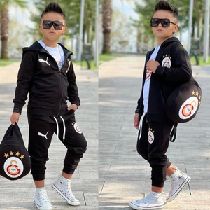 Mavi Boncuk Kids Çantalı 4 Parça Taraftar Çocuk Eşofman Takım Siyah