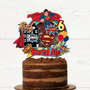 Cake Topper Superman Temalı Erkek Çocuk Doğum Günü Isme Özel Kişiselleştirilebilir 3D Pasta Parti Süsü (23X20CM)
