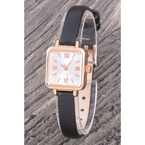 Rose Renk Minimal Kare Kasa Siyah Deri Kordonlu Vintage Retro Kadın Kol Saati