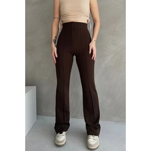 NO979 Kadın Kahverengi Yüksek Bel Toparlayıcı Ispanyol Paça Palazzo Pantolon