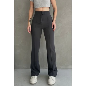 NO979 Kadın Gri Yüksek Bel Toparlayıcı Ispanyol Paça Palazzo Pantolon