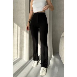 NO979 Kadın Siyah Yüksek Bel Toparlayıcı Ispanyol Paça Palazzo Pantolon