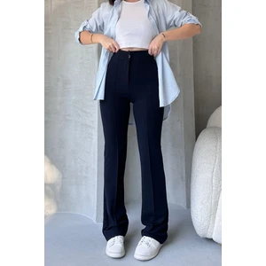 NO979 Kadın Lacivert Yüksek Bel Toparlayıcı Ispanyol Paça Palazzo Pantolon