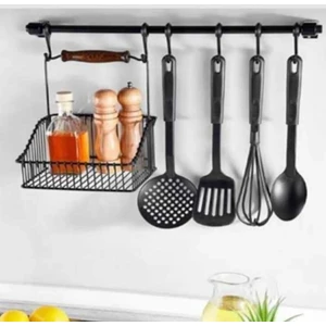 Retro Askılı Mutfak Sepeti Tezgah Duvar Askılı Ahşap Kulplu Düzenleyici