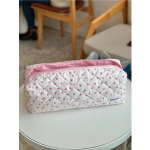 Pembe Kalp Desenli Saç Şekillendiricileri Için Seyahat Çantası - Xl Boy