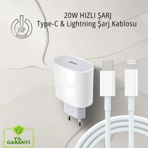 Ápple&İphone 11-12-13-14 Uyumlu Orjinal 20W Üreten Pd Hızlı Şarj Cihazı ve Type-C & Lightning Şarj ve Kablosu Birlikte (1m)/Tüm  Lightning  Serilere Uyumlu Şarj aleti ve Şarj Kablosu/Video İzle