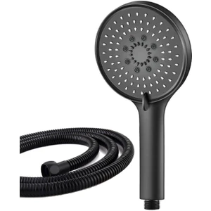 Mat Siyah Yuvarlak 5 Fonksiyonlu Duş Başlığı ve Siyah Duş Hortumu Seti