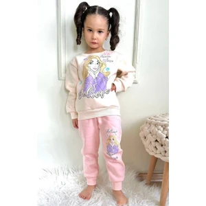 Yağmur Giyim Believe Desenli Pembe 3 Ip Şardonlu  Pamuk Kız Çocuk Eşofman Takımı 3-10 Yaş 7348-P