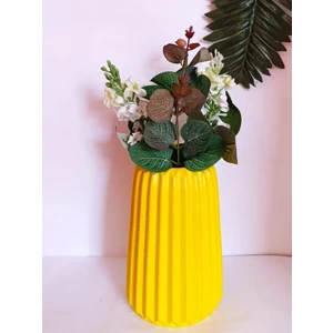 Sarı Çizgili Büyük Boy Vazo Konik Iskandinav Tarz Bohem Uzun Çizgili Vazo