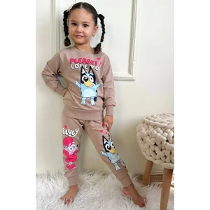 Yağmur Giyim Bluey Desenli Bej 2 Ip  Pamuk Kız Çocuk Eşofman Takımı 3-10 Yaş 7290-B