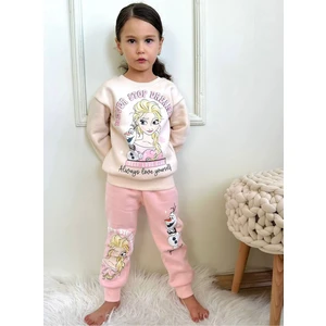 Yağmur Giyim Frozen Elsa Desenli Pembe 3 Ip Şardonlu  Pamuk Kız Çocuk Eşofman Takımı 3-10 Yaş 7350-P