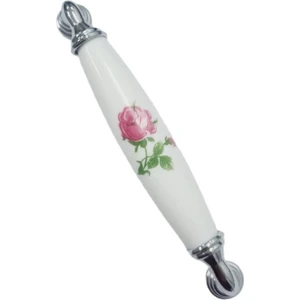 Beyaz Polimer Kulp Krom Ayak Güllü 128 mm - 5 Adet