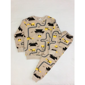 Arya Nisa Kids Erkek Çocuk Pamuklu Şardonlu Sütlü Kahve Yol Araba Desenli Uzun Kollu Pijama Takımı