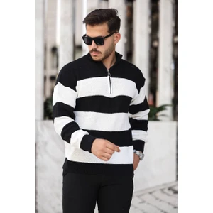 Parçalı Selanik Yarım Fermuar Kazak Siyah