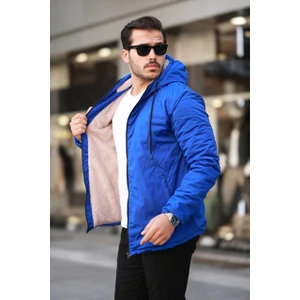 Tmb Kürklü Kapşonlu Mont Saks Mavi