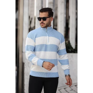 Parçalı Selanik Yarım Fermuar Kazak Bebe Mavi