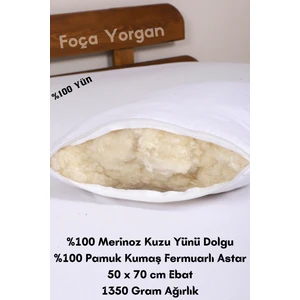 %100 Doğal Merinos Kuzu Yünü Dolgulu Kokusuz Yıkanabilir Yün Yastık (50 x 70 cm Ebat - 1350 gr)