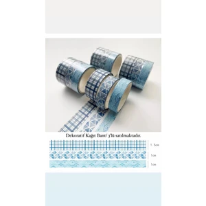 3 Adet Desenli Kağıt Bant (Mavi Tonlar)
